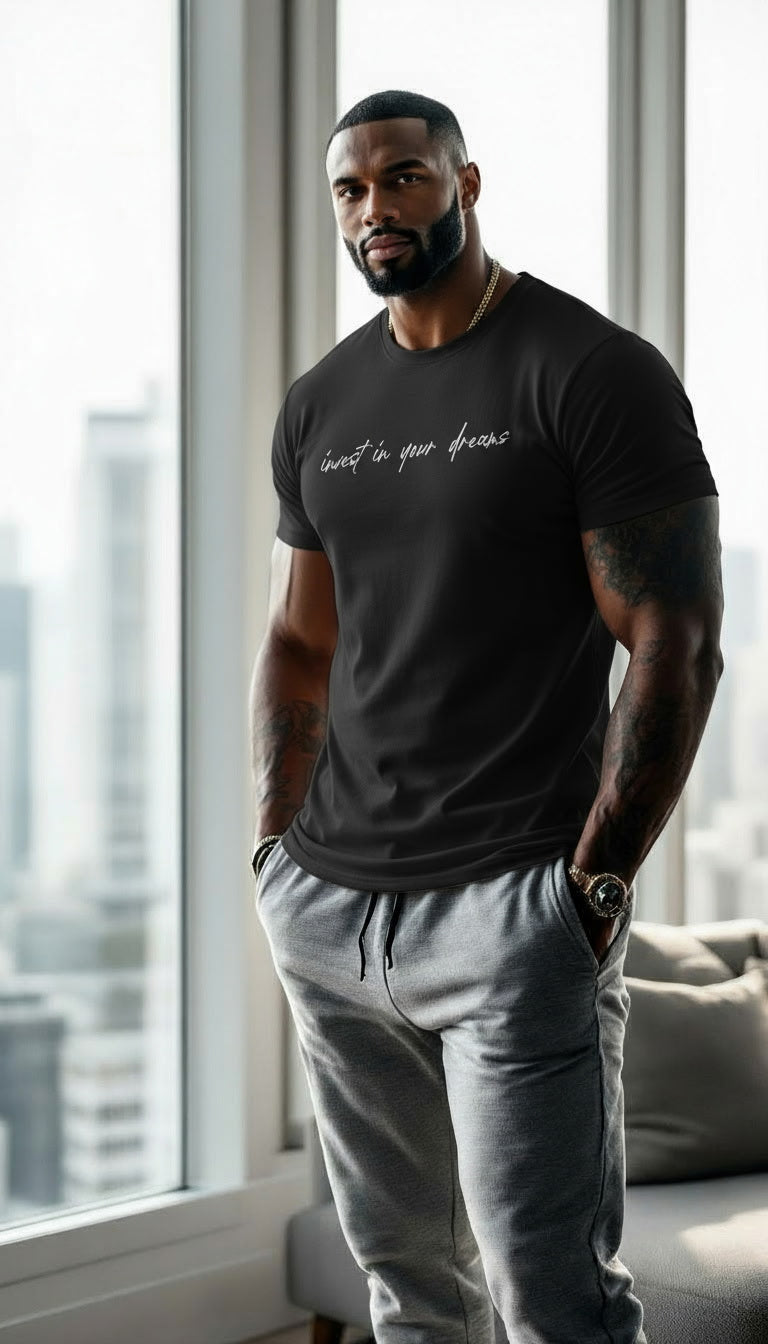 Invest in your dreams t-shirt front black t-shirt